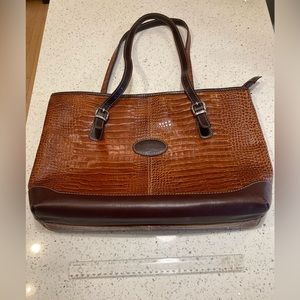 Large purse bag, leather and faux alligator skin.